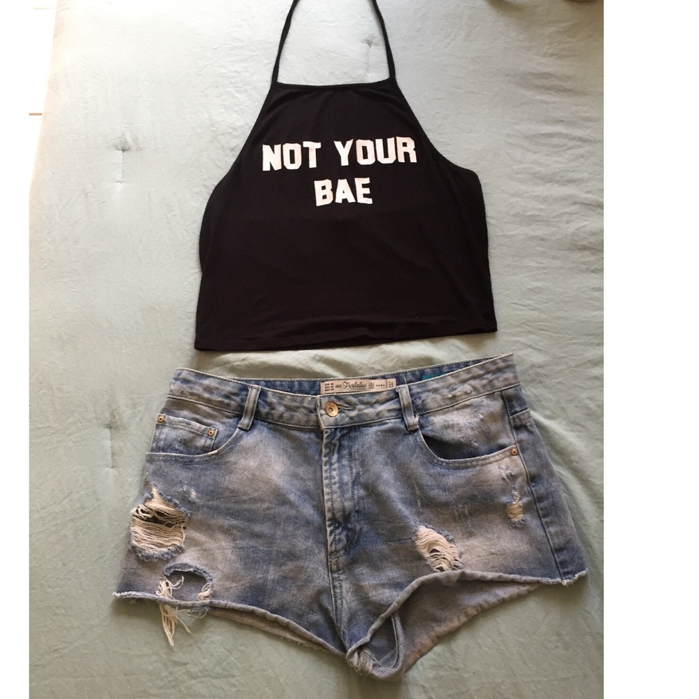 “NOT YOUR BAE” crop top + 1 high waisted short